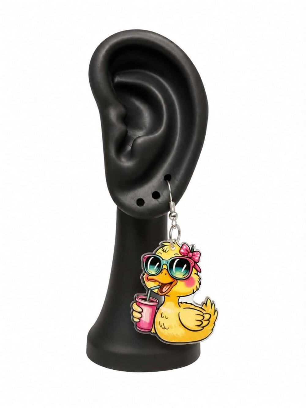 Sunglasses Duck with Drink Dangle Earrings